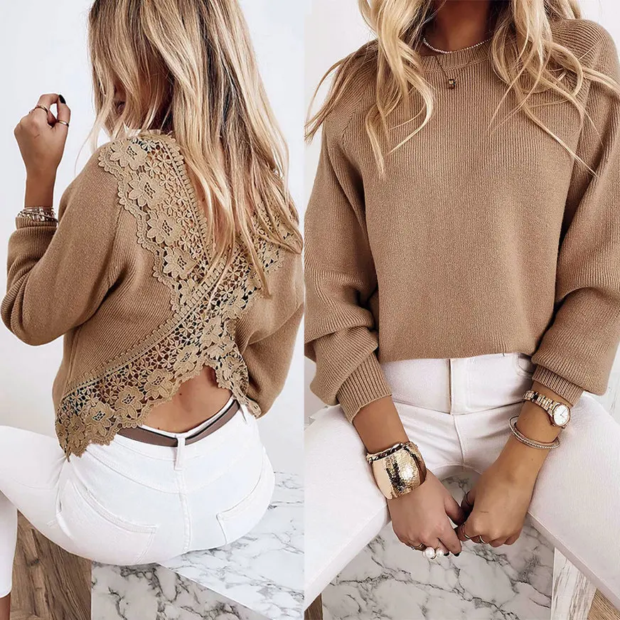 

2022 Spring And Autumn Lace Women's Blouse Hollow O-neck Halter Long Sleeve Sexy Office Women's Blouse Casual Fashion Ladies