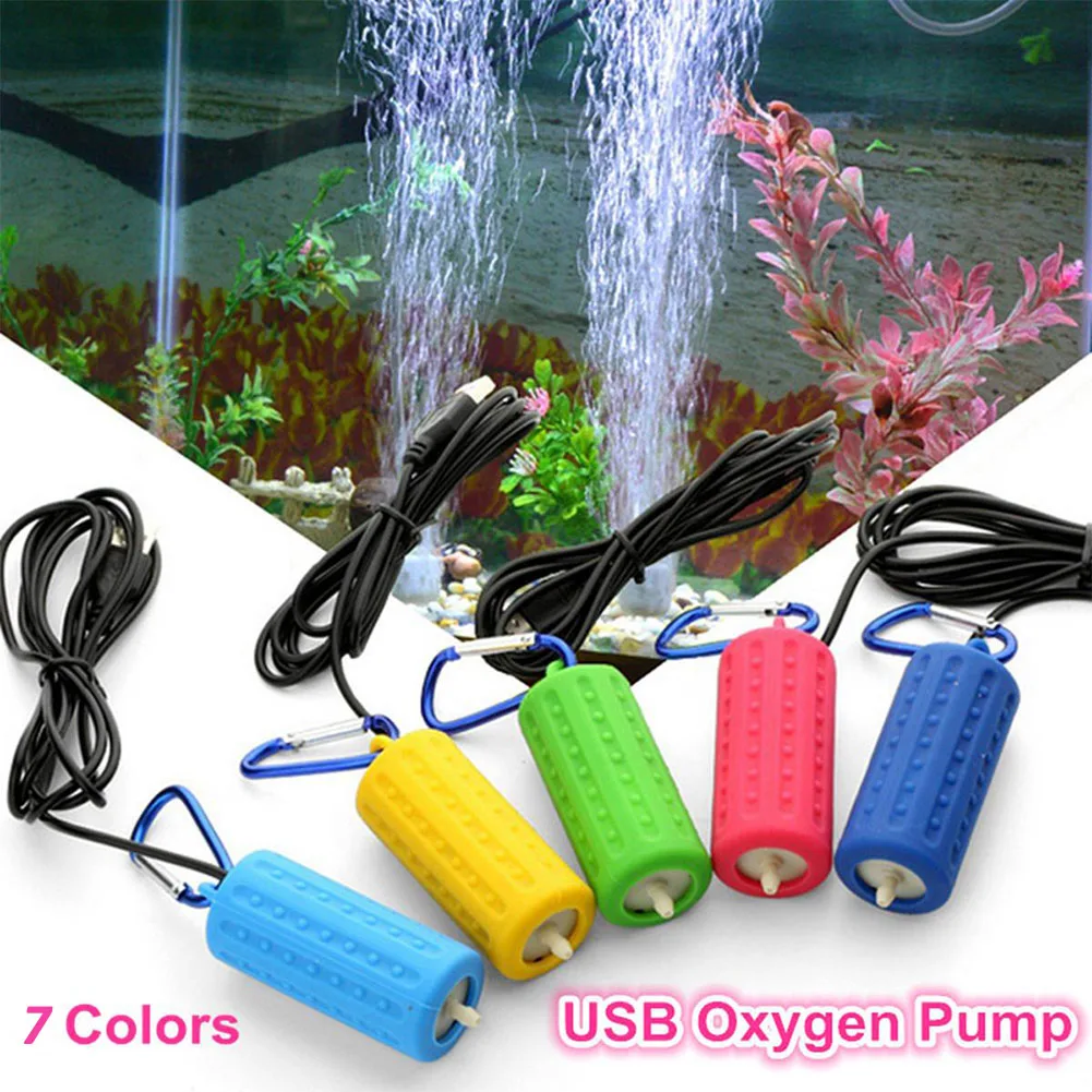 Aquarium Air Pump Mini USB Fish Tank Oxygen Air Pump Portable Ultra Silent Air Aerator Pump Energy Saving Oxygen Bubbler with Air Stone and Single Outlet Silicone Tube 1W