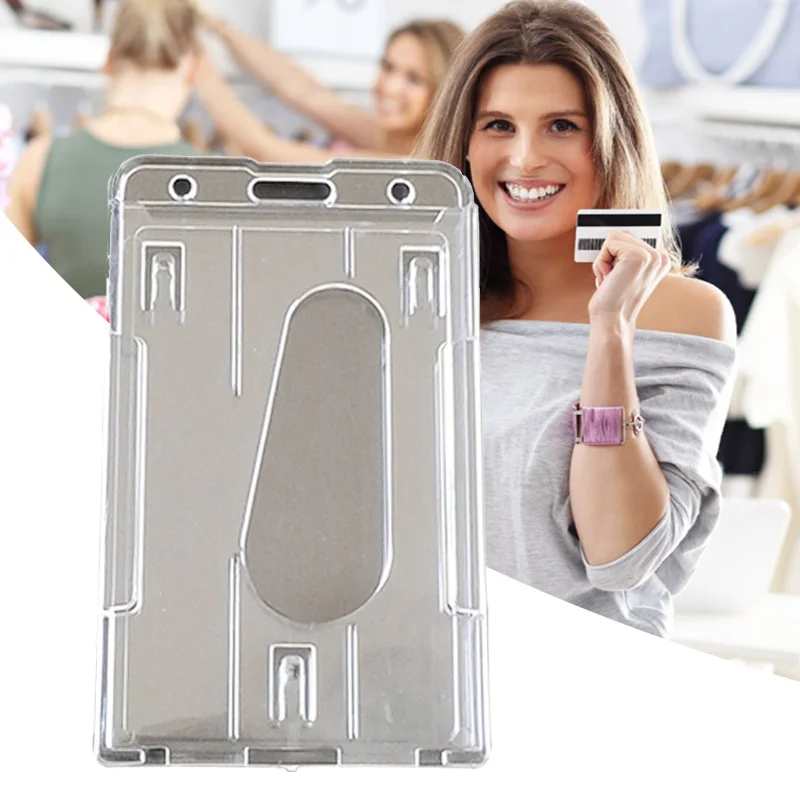 Clear Transparent ID Card Holder Protector Cover Case for Employee Badge Cards