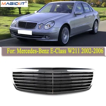 

MagicKit Fit For Mercedes-Benz E Class/W211 E240 E200 E320 E350 2002-2006 Chrome Gloss Black Car Front Bumper Grill Grille