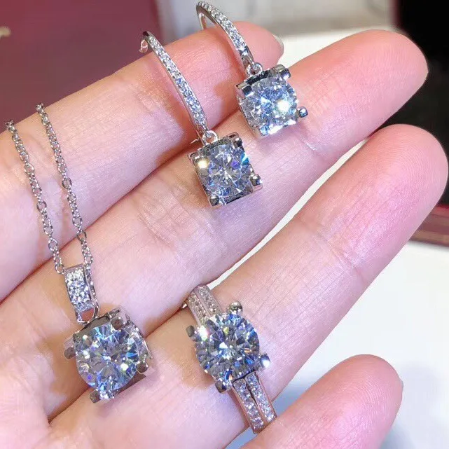 925 Sterling Silver Single drill Necklace elegant crystal gem stone pendant wedding Christmas jewelry geometric square necklace