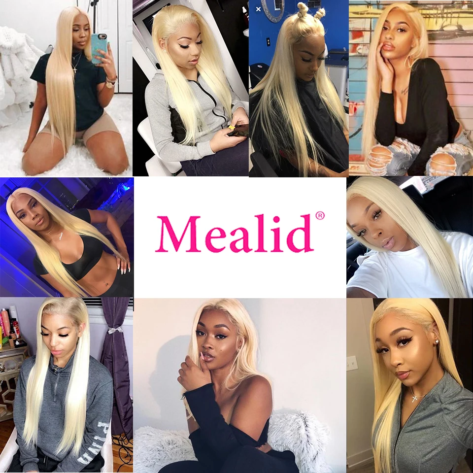 Mealid перуанские прямые волосы блонд 3 4 пряди с закрытием Remy 613 человеческие