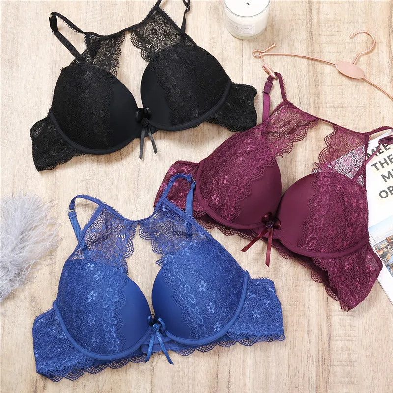 Hollow Sexy Bras For Women B C Cup Lace Bra Fashion Push Up Bra Floral Underwear Lace Unlined Brassiere Female Lingerie 38-42