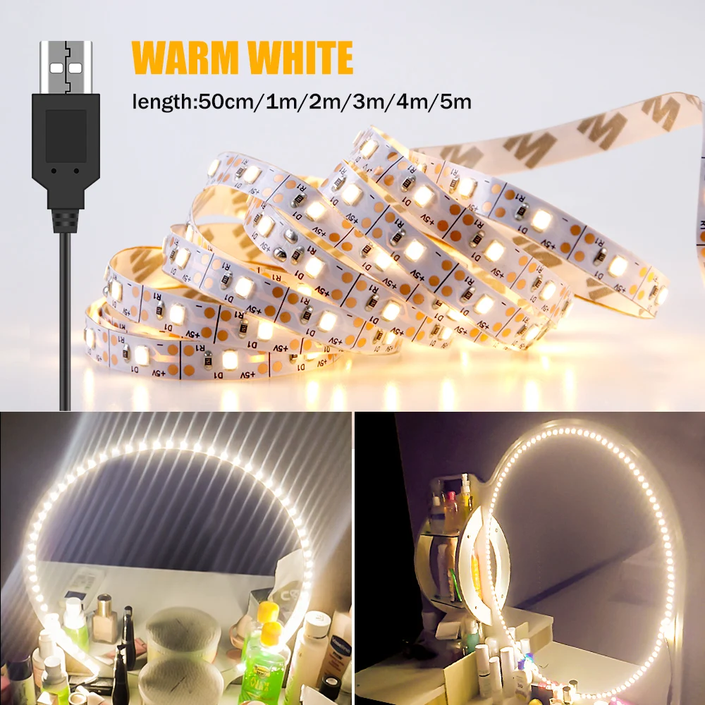 

USB Makeup Mirror Strip Lamp LED Not Waterproof Strip 12V Makeup Mirror Light 0.5 1 2 3 4 5 Bathroom Dressing Table Lighting