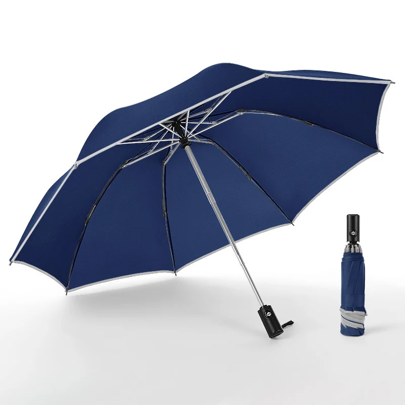 02 Creative automatic reverse umbrella,car umbrella reflective 3 folding umbrella Windproof Umbrellas Rain Men Outdoor Parasol - Color: 02