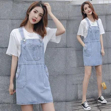 Свободная джинсовая юбка на подтяжках, юбка трапециевидной формы, универсальное платье, тонкие синие брюки для студентов