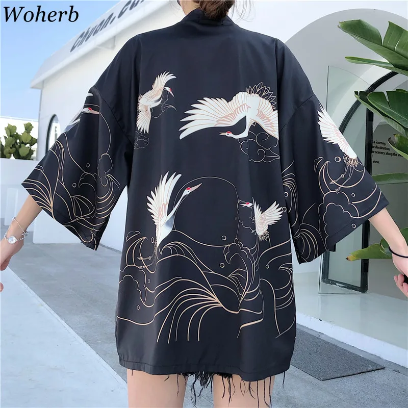 Japanese Kimono Women Harajuku Japanese Shirts Embroided Fox Blouses