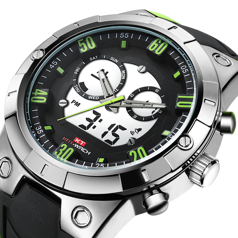 

KAT-WACH Luxury Top Brand Men's Sports Watch Silicone Chronograph Quartz Watch Military Men's Digital LED Display Men's Watch