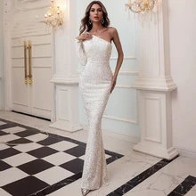 

One Shoulder Sequined Elegant Evening Dresses Woman Floor Length Mermaid Prom Party Gowns For 2022 Newest Long Dress