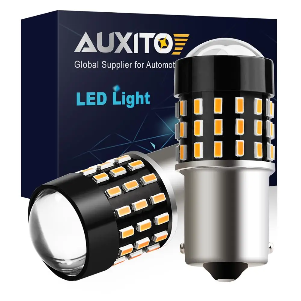 AUXITO 2 шт. автомобиль свет 1156 светодиодный BA15S P21W светодиодный BAU15S PY21W 7506 7507 54 SMD 3014 автомобильные лампы накаливания светодиодный 12V Янтарная желтых ламп