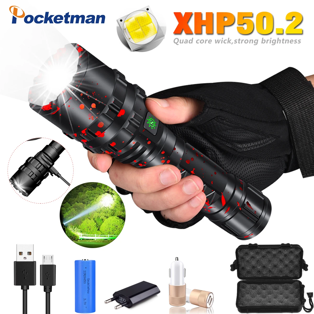 

80000LM XHP50.2 Flashlight Xlamp Fishing Hunting L2 Waterproof LED Torch Light Most Powerfull Lanterna Use 18650 26650 Battery