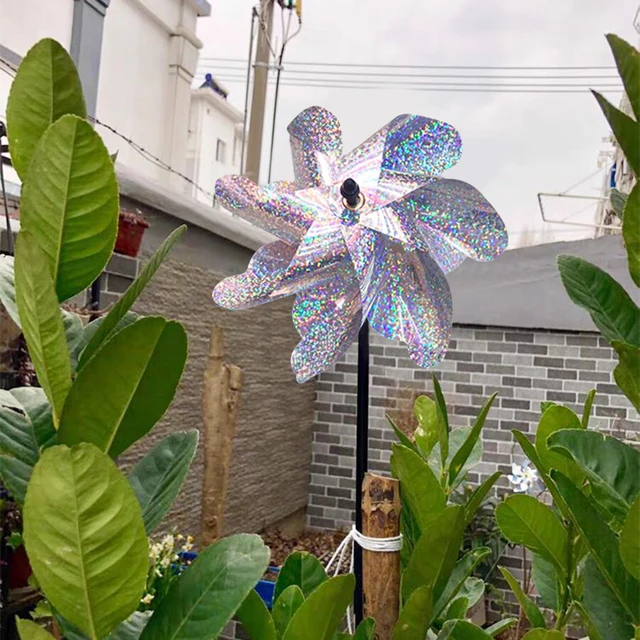 Madártaszító Szélmalom Kültéri Kerti Madárcsökkentő Csillogó Pinwheels Diy Ezüst Szél Fonó Gyerekek Játék Otthoni Gyep Dekoráció - Image 5
