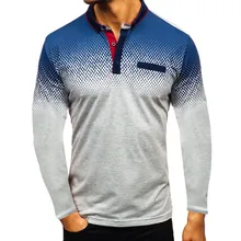 Новое поступление, Мужская рубашка поло, осенняя, повседневная, тонкая, градиентная, для бизнеса, отдыха, с принтом, с длинным рукавом, дышащая, топ, блузка