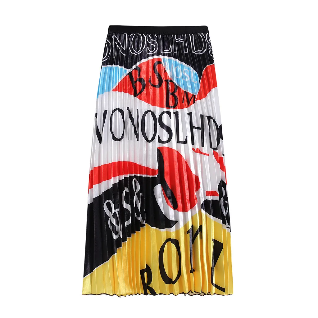 Уличная юбка женская винтажная Повседневная плиссированная юбка длиной до щиколотки с буквенным принтом Облегающие юбки с высокой талией для молодых девушек