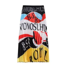 Уличная юбка женская винтажная Повседневная плиссированная юбка длиной до щиколотки с буквенным принтом Облегающие юбки с высокой талией для молодых девушек