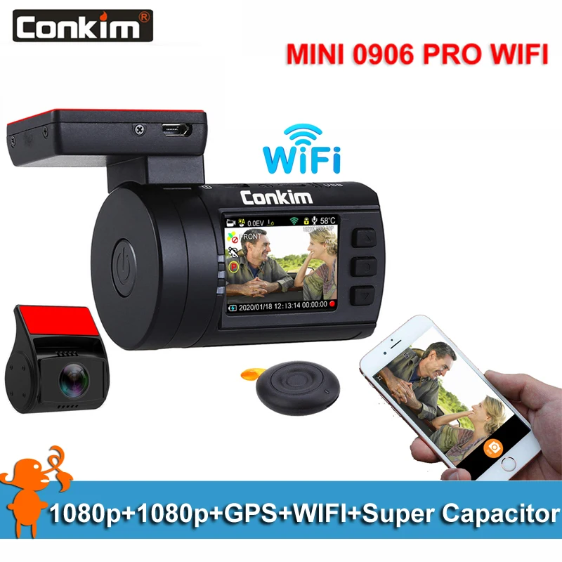 Видеорегистратор Conkim Mini 0906 Pro с двумя объективами 1080P Wi Fi GPS циклическая запись
