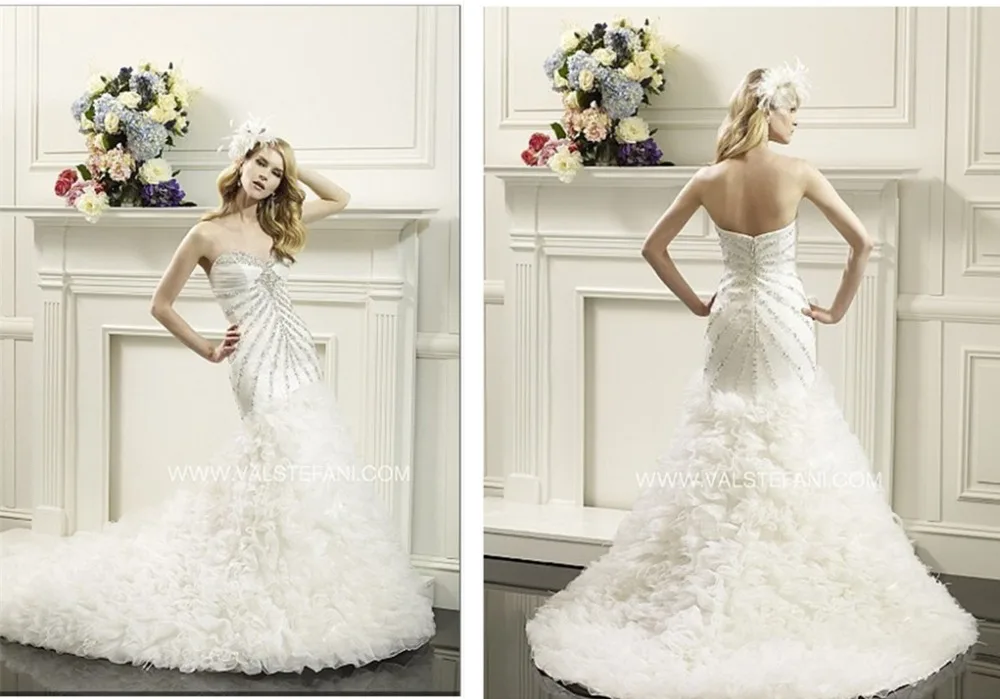 

Free shipping new fashion 2017 vestido de noiva organza vintage sweetheart beading crystal mermaid wedding dress bridal gown
