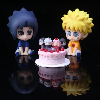 

Kawaii Anime Figure Naruto Shippuden Uzumaki Naruto Uchiha Sasuke with Cake PVC Action Figure Collection Model Kids Toys Doll