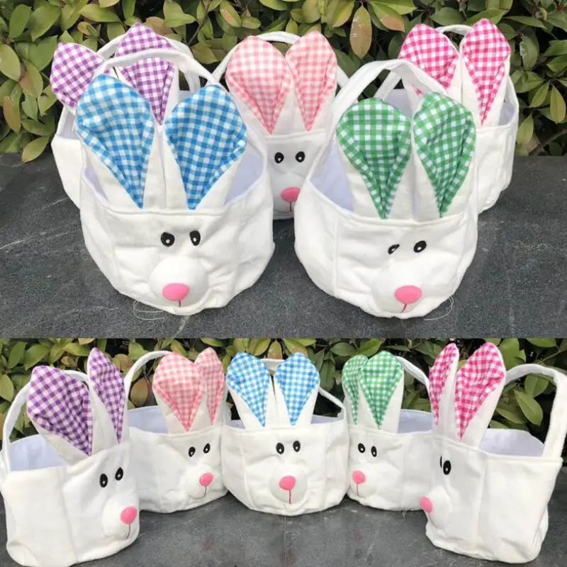 

Hot Easter storage basket, hand basket, long ears plush Easter rabbit decorated small round basket LX9276