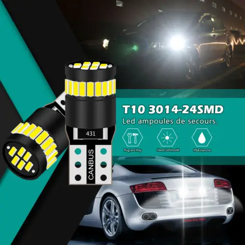 4 шт. T10 194 светодиодный светильник лампы 3014 24SMD ошибок W5W 168 светодиодный лампы объектив 12V 6000K