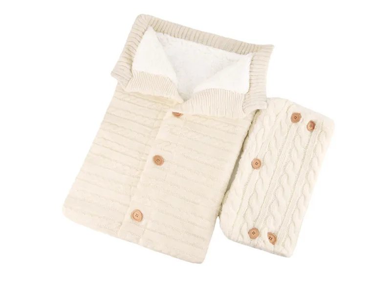 B Newborn Baby Swaddle Wrap Warm Blanket Knitting Sleeping Bag+ Pram Handrail Set - Цвет: B