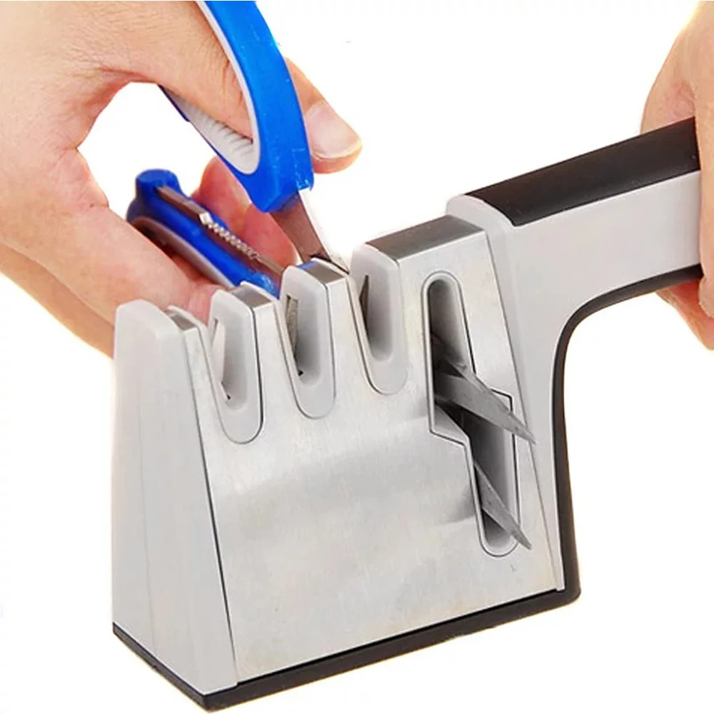 4 In 1 Knife Sharpener Manual Scissors Sharpener Tungsten Steel Sharpening Stone Whetstone Grindstone Kitchen Tools Householder