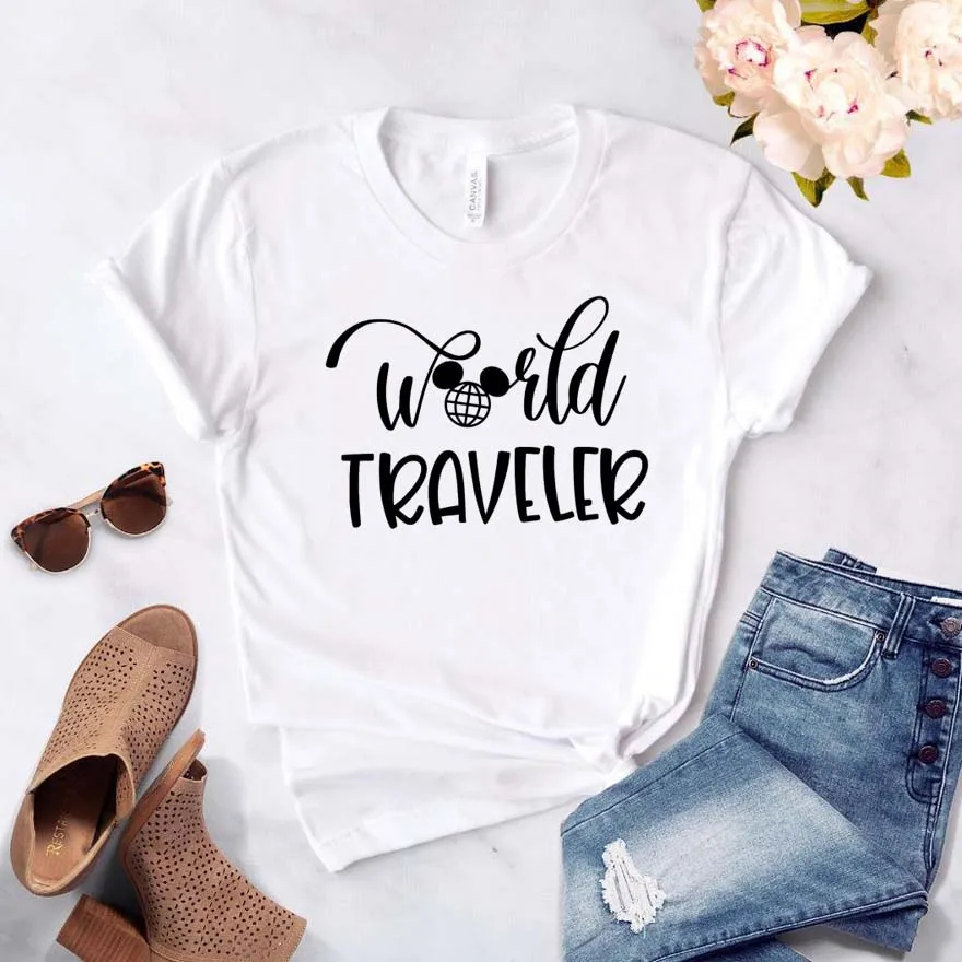World traveler/женская футболка с принтом, хлопковая, хипстерская, забавная футболка, подарок, женская футболка Yong girl, Прямая поставка, ZY-479