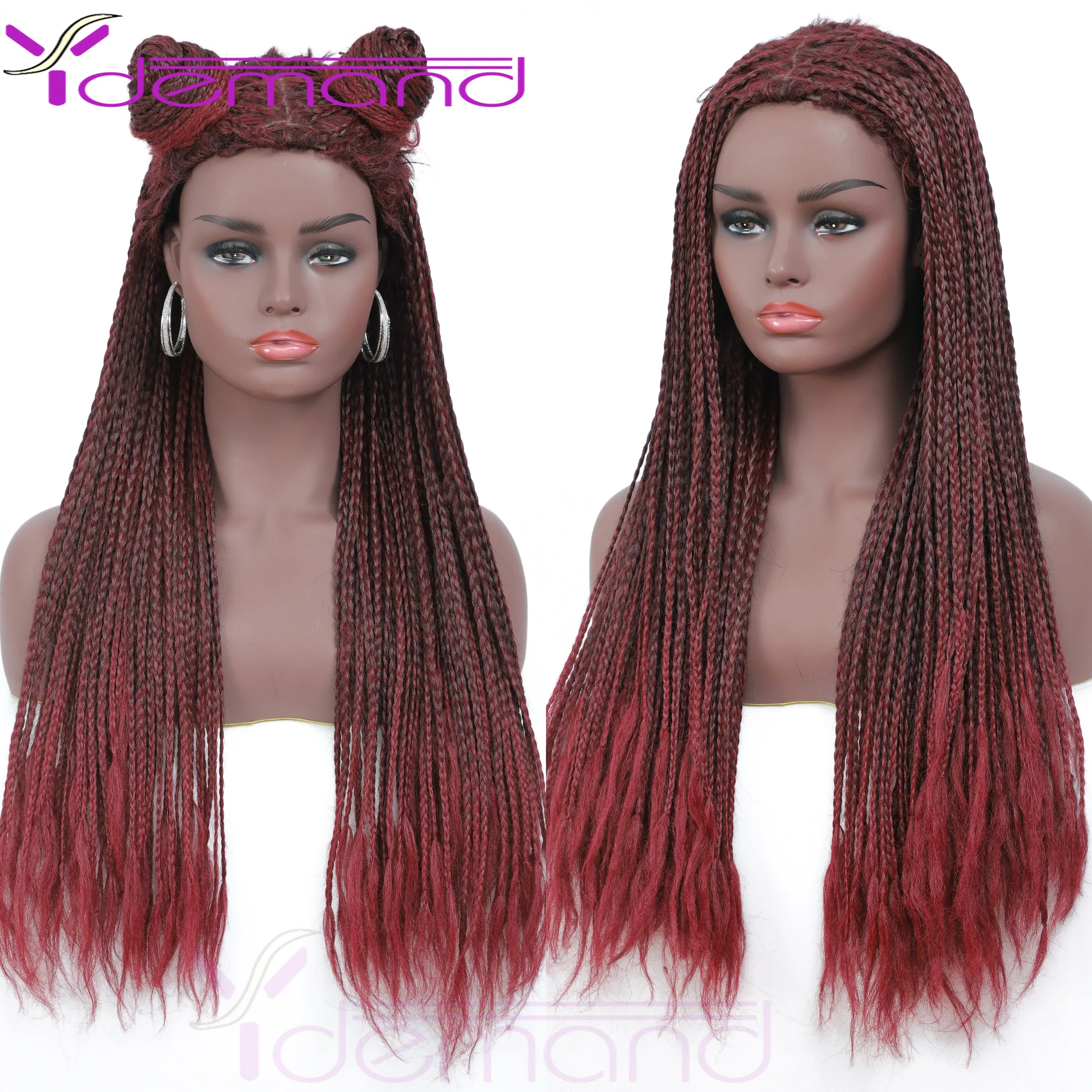 Y Demand 3X-Twist Braid Wig Red Braided Wigs For Black Women Or Men New Synthetic Crochet-Hair-Box Braids Cosplay