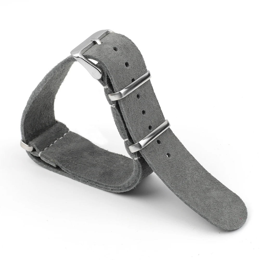 Premium Genuine Suede Leather Strap with Stainless Steel Buckle - Men's Sport Watch Band