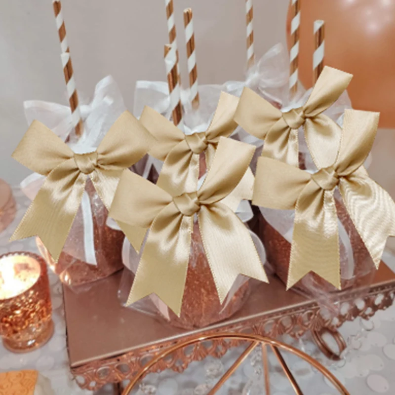 

50PCS 85*85mm Pink Satin Ribbon Bows Decoration Packages Gift Wrapping Small Bowknot Flower DIY Bows For Craft Wedding Bow Birth