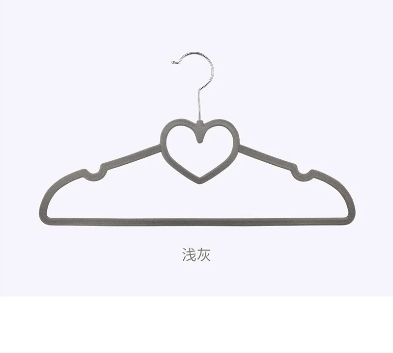 42cm 20 pcs/lot Anti-skid Velvet Hanger for Women's Garment Heart Type Flocking Clothes Hangers Wardrobe Space Saving