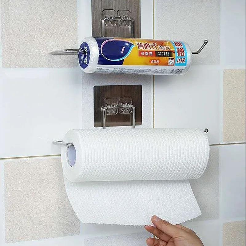 Easy Mount Kitchen Towel Rack Toilet Paper Holder Bathroom Hanging Napkin Roll Paper Hook Standard Storage New Fashion Christmas