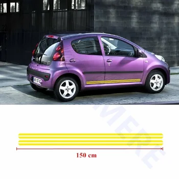 

For (1Pair/2Pcs) Racing Sport Style Door Side Skirt Stripes Car Body Decor Stickers Auto Vinyl Decal For 107 Fit 3-5 Doors