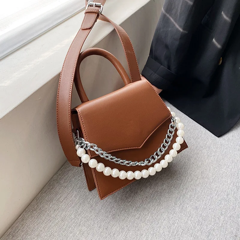 

Bag Women's 2020 Autumn And Winter New Style Fashion Korean-style Chain Pearl Hand Square Sling Bag Simple One-Shoulder Trendy B