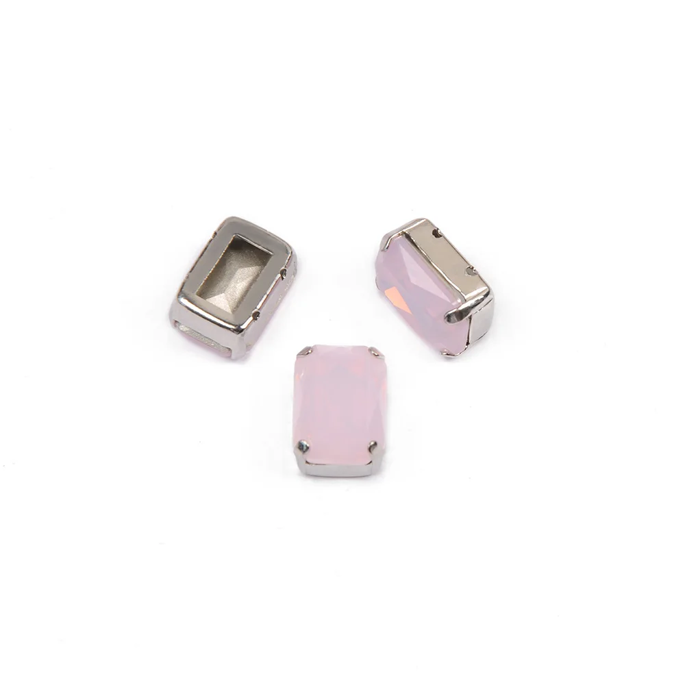 Stone With silver Розовый опал прямоугольный восьмиугольный форма pointback кристалл стеклянные стразы diy аксессуары для одежды - Цвет: Stone With silver