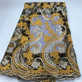 

5 Colors (5yards / pc) High Quality Yellow French Mesh Lace Fabric Beautiful African Wedding Lace Stone Dress FZX007
