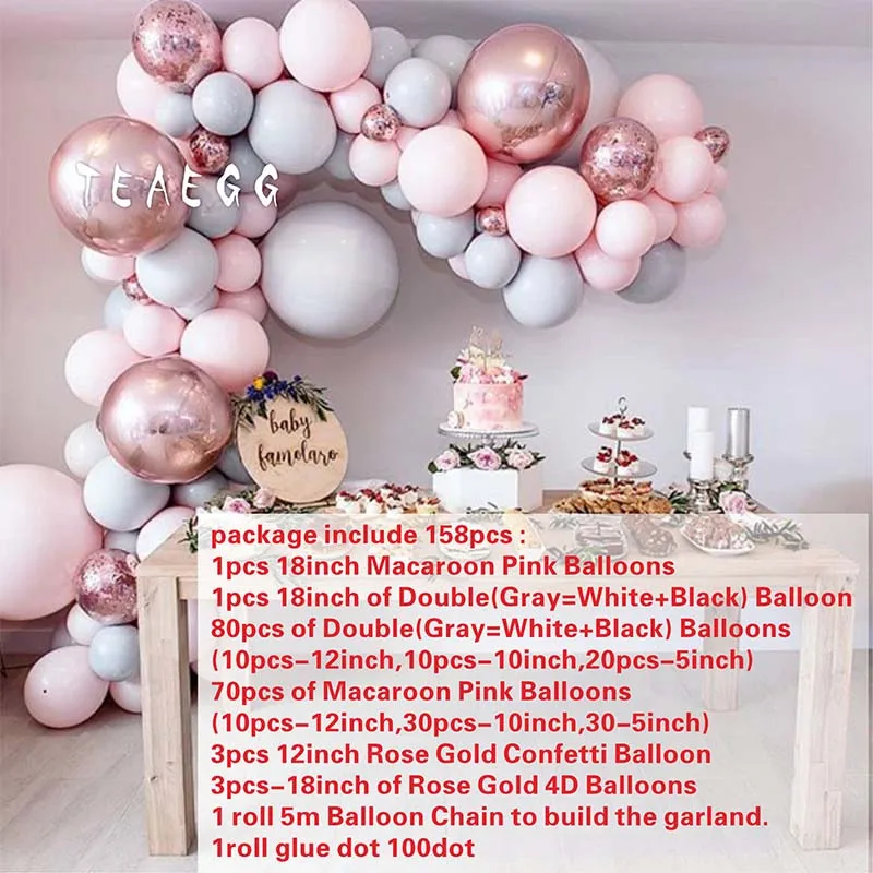 party decoration 158pcs Macaron Balloon Arch Garland Pink Rose Gold Confetti Balloon Decor For Wedding 1st Birthday Party Decoration Supplies - Цвет: party decoration