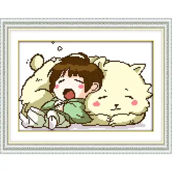 

Joy Sunday Care Cartoon Pattern Cross Stitch Sets 14CT DMC Printed on Canvas Handmade Cross Stitch Kits Home Decor Send Gift