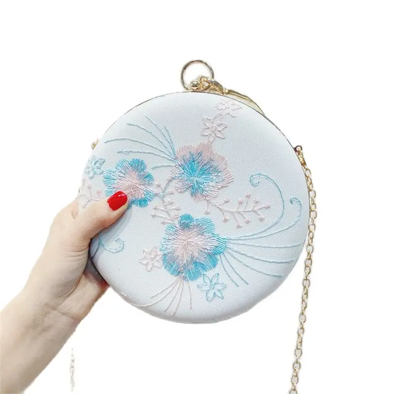 Handmade Flower Women Bag Round Evening Clutch Lady's Purse With Embroidery Chain Shoulder Messenger Bags Pink M1406 | Багаж и сумки