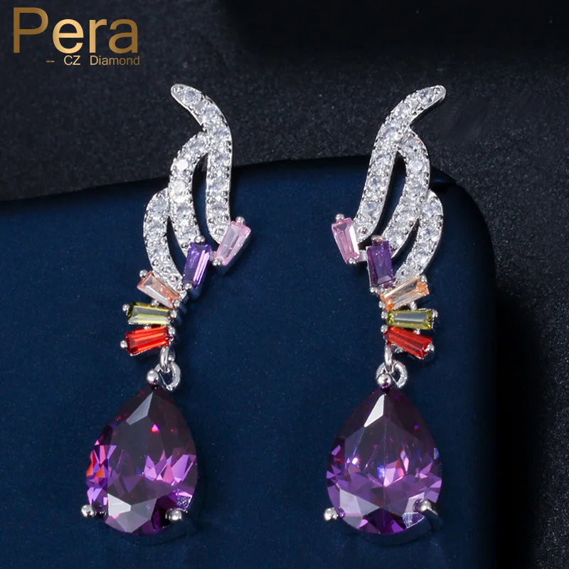 

Pera Unique Designer Mix Color Purple Cubic Zirconia Crystal Long Dangle Drop Wing Women Earrings for Fashion Party Jewelry E430