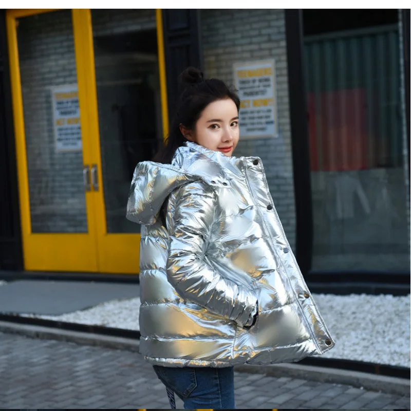 

Silver down Jacket Cotton Coat Korean-style Short Loose-Fit down Coat Versatile Small Cotton-Padded Jacket Winter Coat Women's