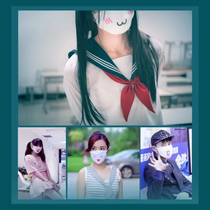 Cotton Face Mask Kawaii Anime Expression Breathable For Korean Unisex Mouth Muffle