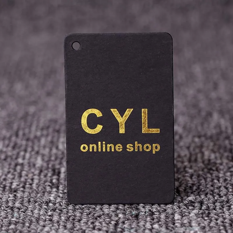 1000pcs/Black cardboard tag high-end special paper bronzing tag custom hot silver card paper clothing tag label logo