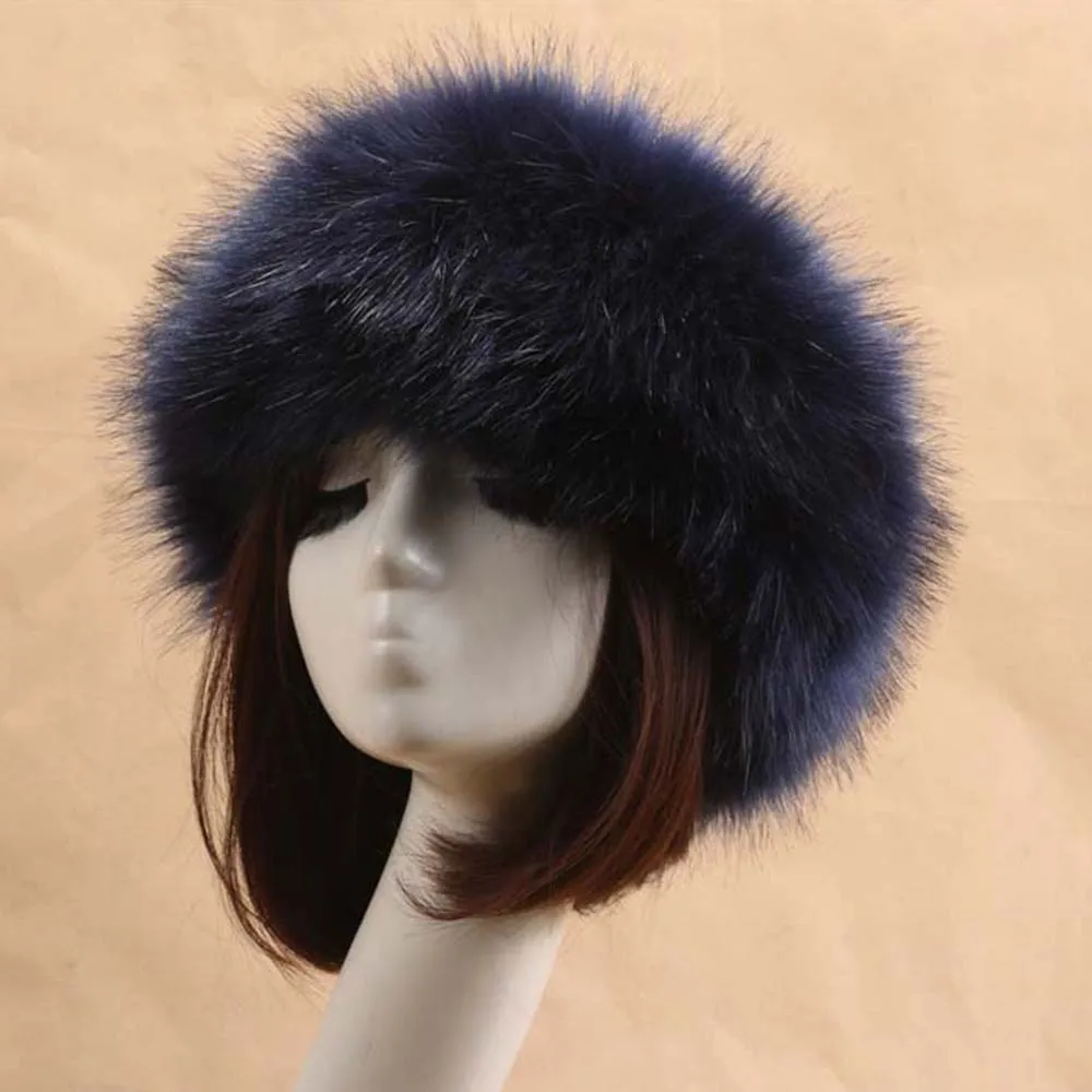 navy blue Горячая Распродажа, теплая зимняя новая Женская Толстая пушистая Русская Шапка, женская шапка из искусственного меха, зимняя шапка для лыжного спорта - Цвет: navy blue