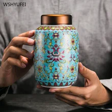 Окрашенные путешествия уплотнение керамический горшок металлическая крышка кофе в зернах конфеты печенье коллекция резервуар для хранения кухня хранения украшения