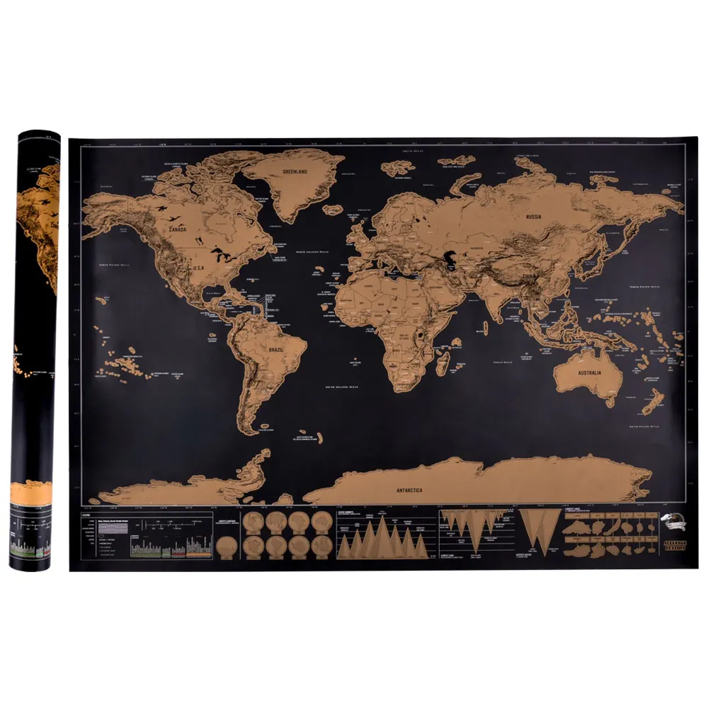 Deluxe World Travel Map Премиум карта царапин персонализированный настенный стикер