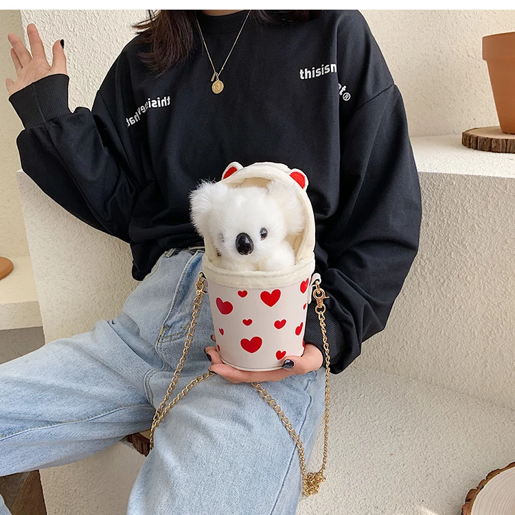 Милый дизайн коала PU кожа Повседневная модная женская сумка через плечо сумка-тоут с кошельком мини-сумка-мешок