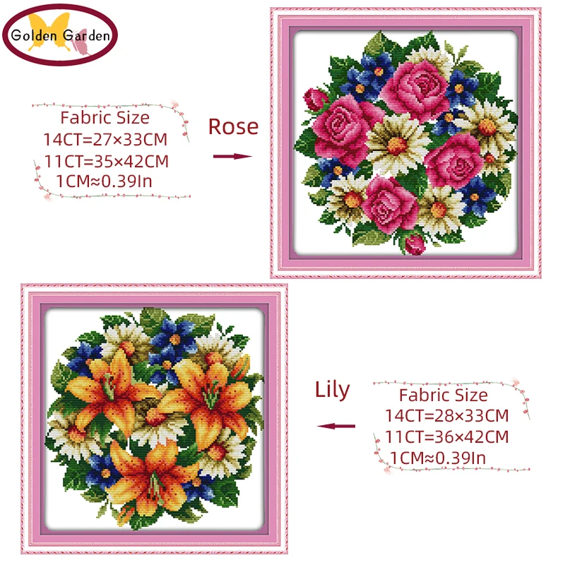 

GG All Flowers Bloom Together Rose and Lily Needlework Embroidery Chinese Cross Stitch Patterns Charts for Home Decoration