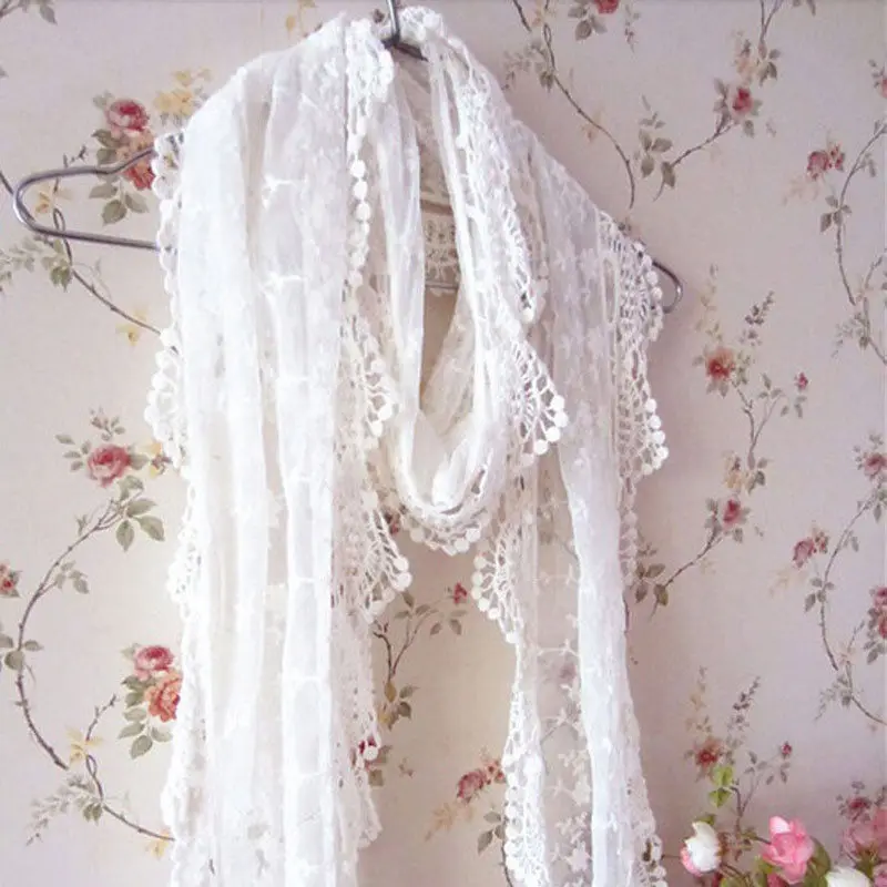 Мода Sen осень-зима женский полый длинный шарф вышивка цветочный кроше сетчатая кружевная отделка кружевная шаль