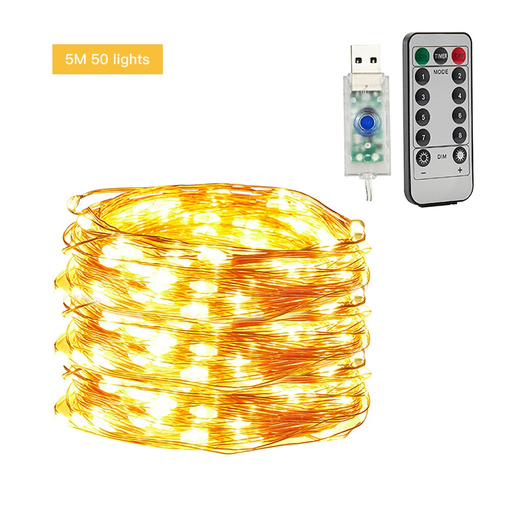 

50/100/200 LED Copper Wire String Lights USB Plug-in Fairy Lights with Remote 8 Modes Lights Waterproof Remote Control Timer